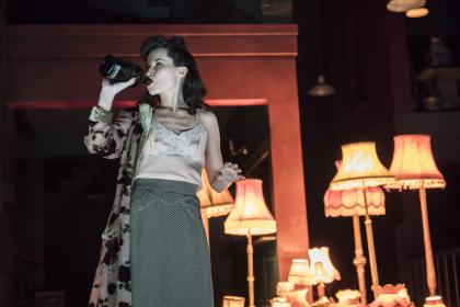 Drunk in charge: Kate Fleetwood in 'Absolute Hell'.