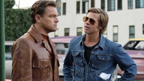 Hey gunslinger, you've got to get back on the horse. Brad Pitt obliges Leonardo DiCaprio's need of a pep talk