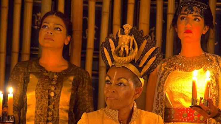 Aumerle (Ayesha Dharker), Richard II (Adjoa Andoh) and the Queen (Leila Farzad)