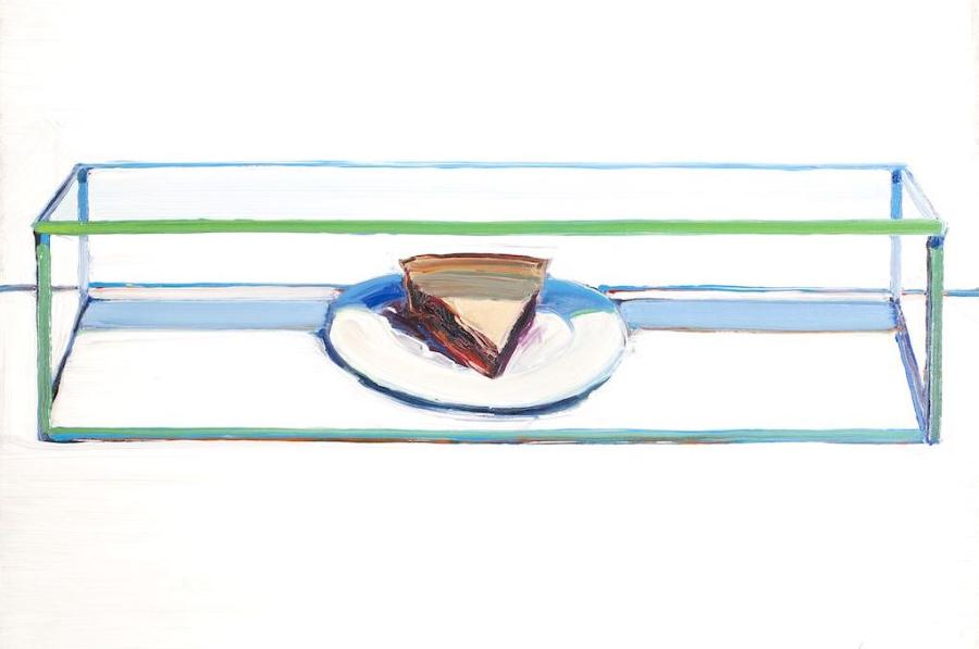 Wayne Thiebaud, Caged Pie, 1962, Oil on canvas, 51.1 x 71.4 cm, The San Diego Museum of Art, Museum Purchased through the Earle W. Grant Acquisition Fund. 1977.109 © Wayne Thiebaud/VAGA at ARS, NY and DACS, London 2025. Image courtesy the San Diego Museum of Art