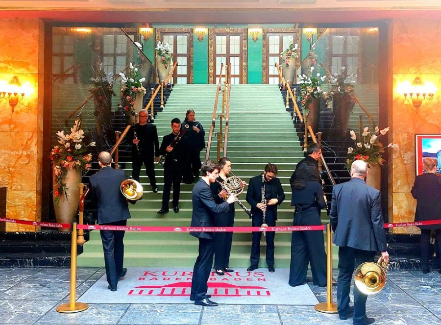 Some of the Mahler Chamber Orchestra players before the performance of Mozart's Gran Partita