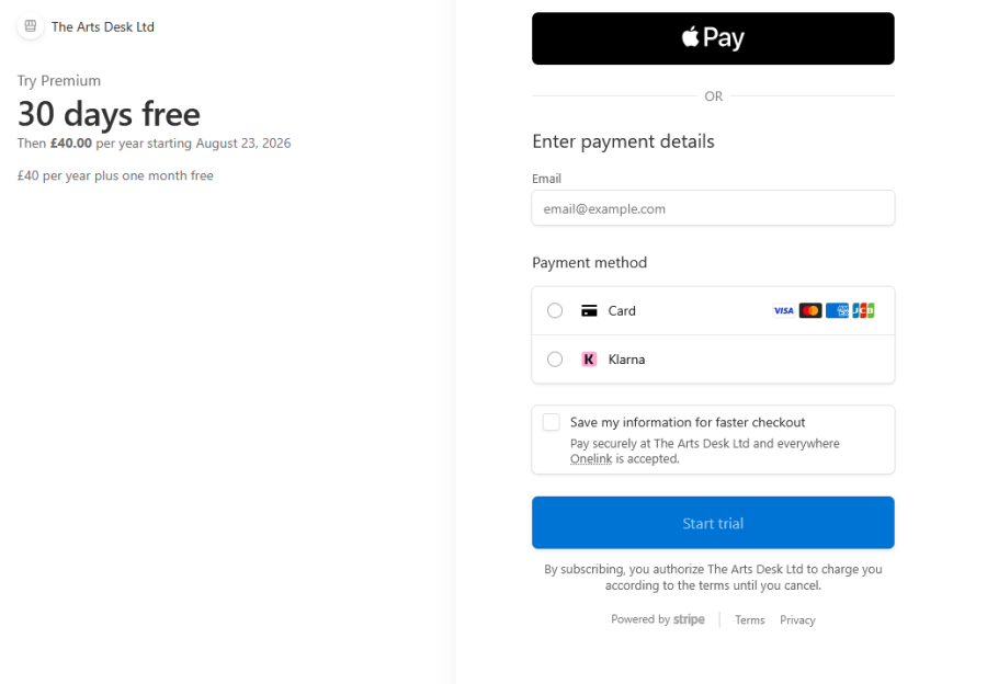 Payment page