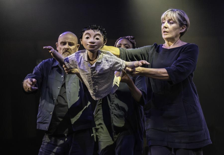 Puppeteers Vic Llewellyn, Janet Etuk and Sarah Wright in Tao of Glass