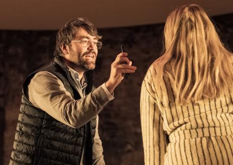 James Corrigan as Nils Krogstad and Romola Garai as Nora in A Doll's House