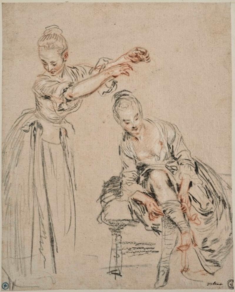 Jean Antoine Watteau Two Studies of a Dancer Raising Her Skirt in Her Two  Hands 17121713 France Red chalk on cream laid paper The Art Institute  boasts a small but choice selection