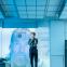 Fascination across space and time: from left, Hugo Weaving (on video), Polly Frame, Keegan Joyce