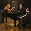 Piano lessons: Olivia (Dorothea Myer-Bennett) and Viola (Patricia Allison) with Feste, the entertainer (Stefan Bednarczyk)