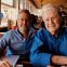 Jason Fine (left) with Brian Wilson at Paradise Cove in Malibu