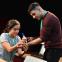 Got your number: Sofia Barclay and Moe Bar-El act out a scene that makes teens in the audience whoop with recognition