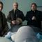 Bad news time: (l-r) Pal Sverre Hagen, Tuva Novotny, Paul Gross, Nicolas Bro, and Don McKellar