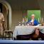 The statue of the Commendatore (David Fraser) comes to dinner with Don Giovanni (Marcus Swietlicki) as Pasquariello (Daniel Barrett) cowers