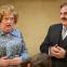 Albin (Paul Hunter) plays mother while partner Georges (Michael Matus) looks on aghast