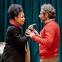 Finger-jabbing conflict: Amber James and Elliot Levey in 'Snowflake'